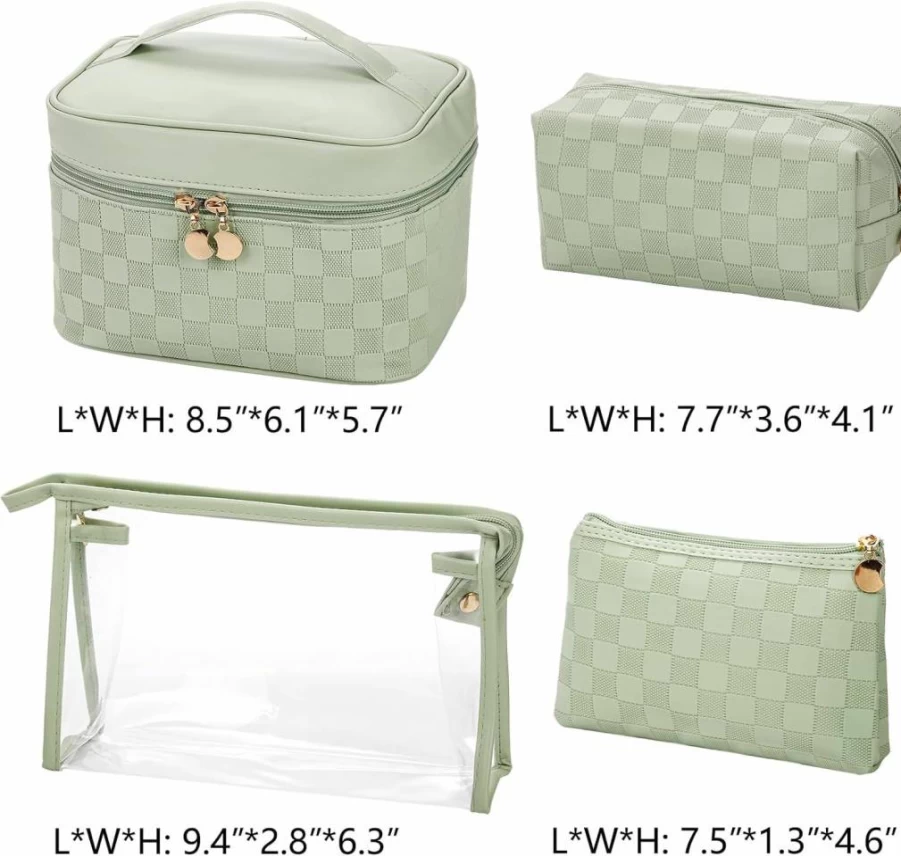 Hedume 4-Piece Waterproof Leather Makeup Bag Set – Portable Travel Cosmetic Organizer for Brushes, Toiletries & Accessories