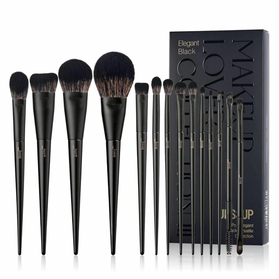 Jessup 14Pcs Premium Synthetic Makeup Brush Set for Foundation, Contour, Blush, Eyeshadow & More - Light Grey T329