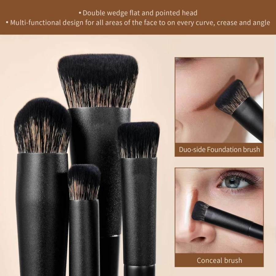 Jessup 14Pcs Premium Synthetic Makeup Brush Set for Foundation, Contour, Blush, Eyeshadow & More - Light Grey T329
