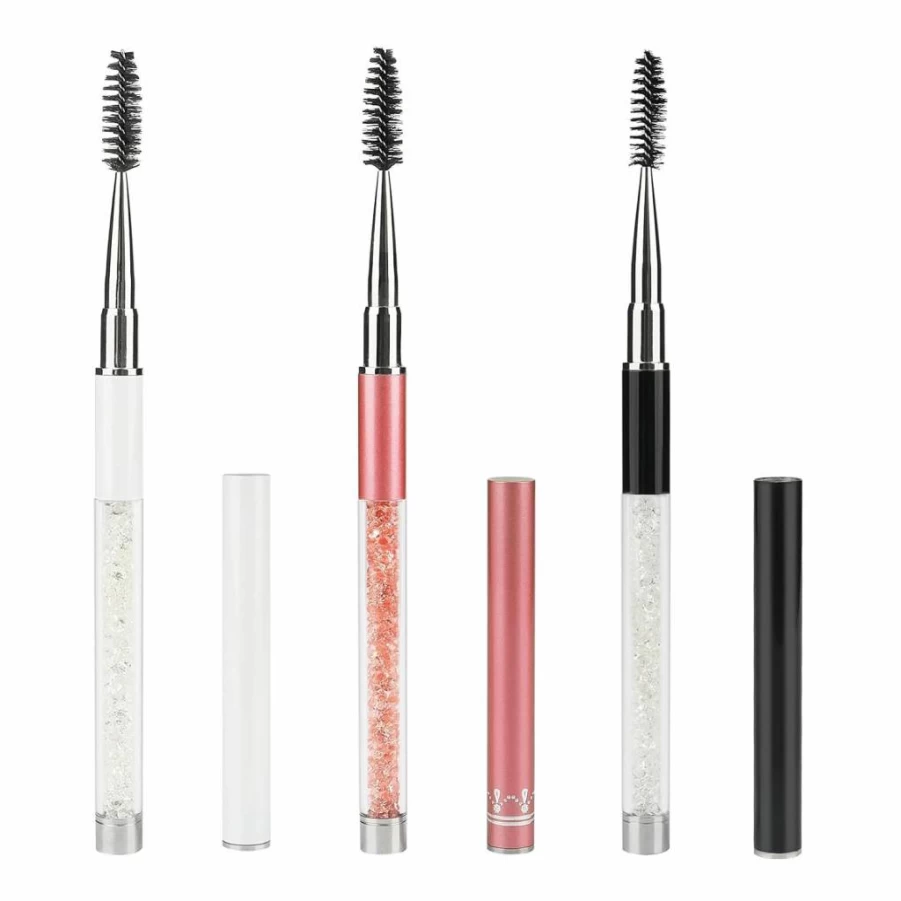 G2PLUS 3-Piece Eyelash and Eyebrow Brush Set with Protective Caps - Professional Mascara Wand Applicators for Travel-Friendly Makeup Tools