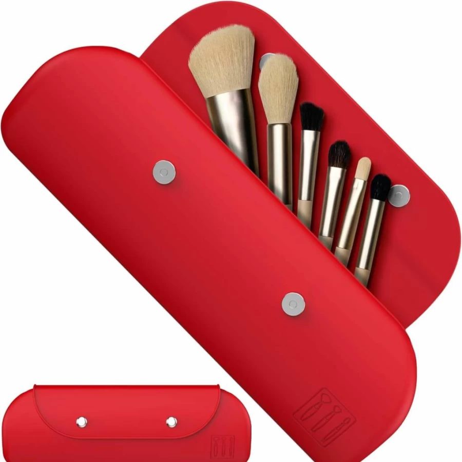 MZLlanyun Silicone Travel Makeup Brush Holder with Magnetic Clips, Foldable Cosmetic Organizer, Large Capacity Portable Brush Case for Makeup Tools - Coffee