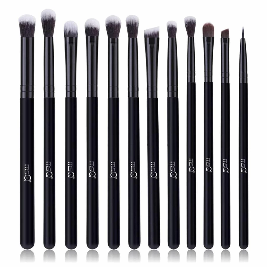 MSQ 12-Piece Pink Synthetic Eye Makeup Brush Set with Wood Handle for Eyeshadow, Eyebrow & Eyeliner Application