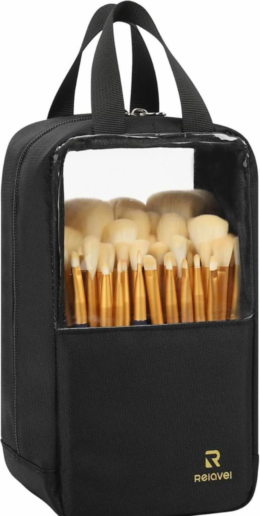 MONSTINA Clear TPU Makeup Brush Holder - Large Portable Stand-Up Organizer Bag for Professional Artist Brush Sets, Dust-Proof Transparent Storage Case
