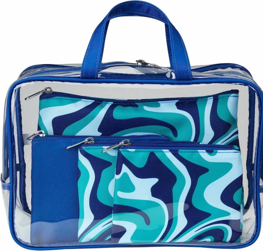 CONAIR Pink Palm Print Travel Makeup Bag - Double Zip Cosmetic Organizer for Women - Water-Resistant Toiletry Bag