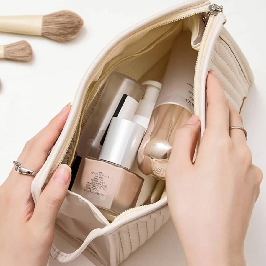 FUMAFI Travel Makeup Bag with Zipper - Portable Cosmetic Organizer for Lazy On-The-Go Beauty Essentials