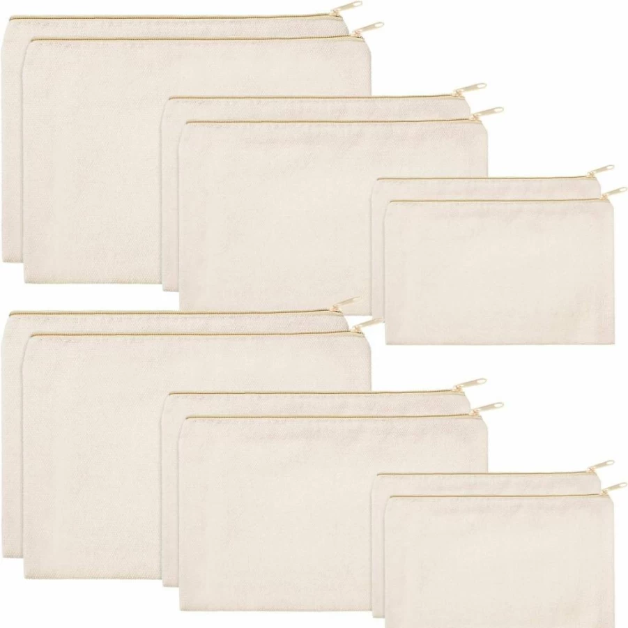 Frienda 12 Pack Blank Canvas Makeup Bags - Multi-Size Cosmetic Pouches with Zipper for Women, Travel Organizer, Storage & Multipurpose Use