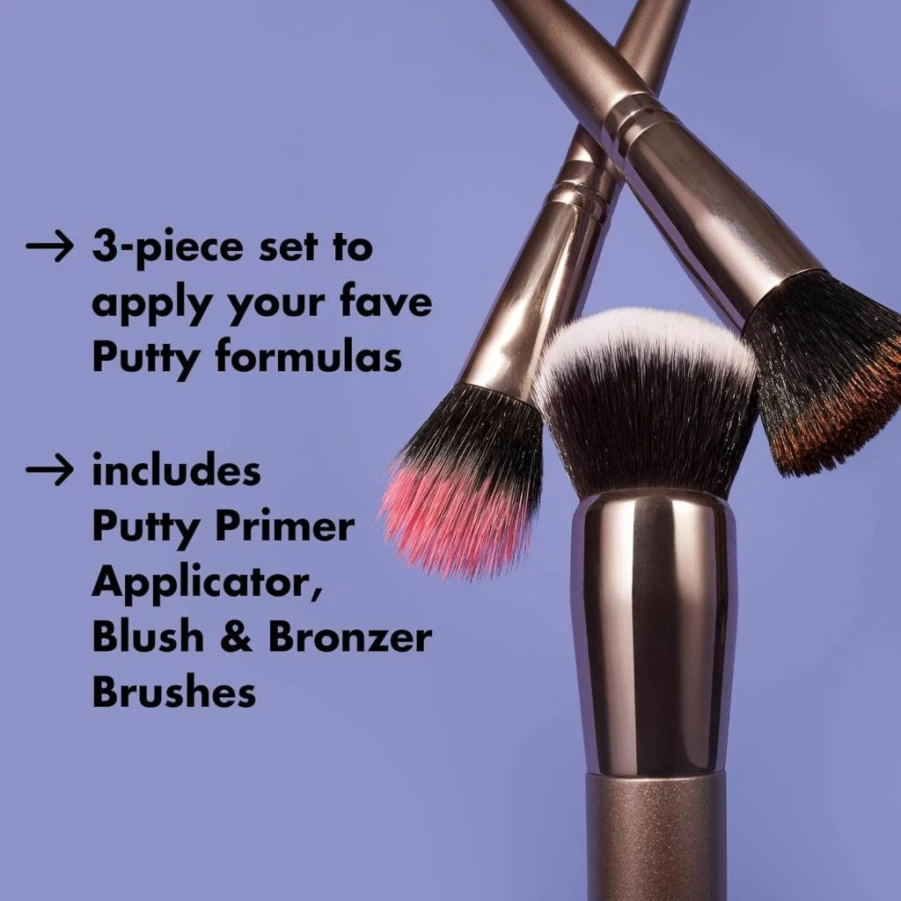 e.l.f. Putty Brush Trio - 3-Piece Vegan Makeup Brush Set for Blending Putty Primer, Blush & Bronzer, Cruelty-Free Face Tools