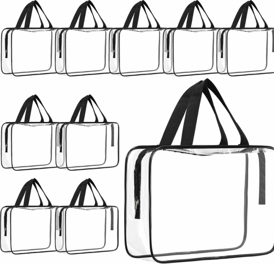 Reginary 10 Pack Large Clear Makeup Bags for Travel - PVC Plastic Toiletry Organizer with Zipper & Handle, Cosmetic Storage Pouch