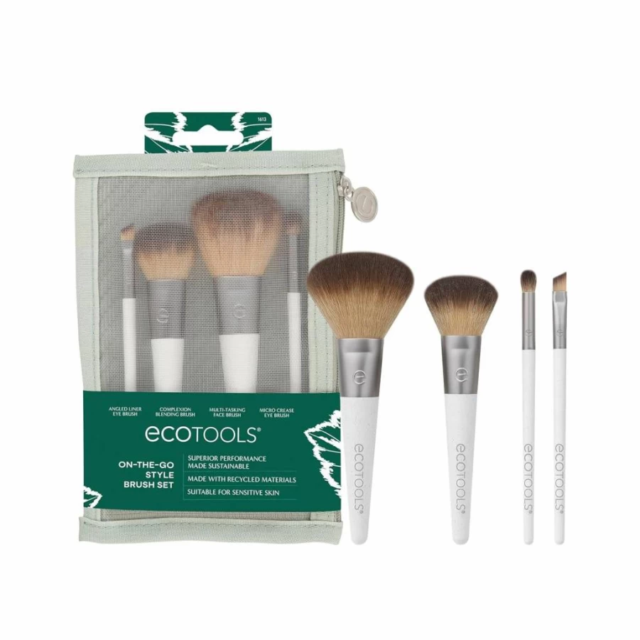 EcoTools Travel-Friendly 5-Piece Mini Makeup Brush Set for Powder, Blush, Bronzer & Eyeshadow - Vegan, Cruelty-Free & Eco-Friendly Synthetic Bristles