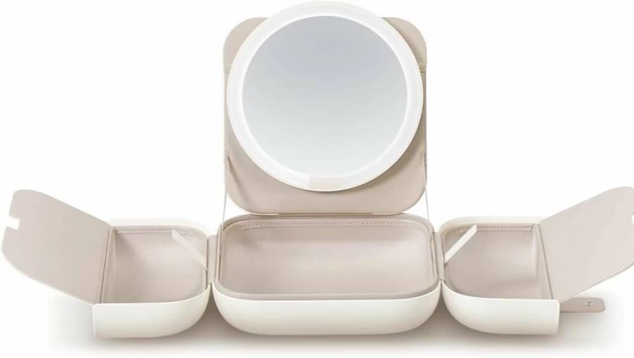 AMIRO M2 Portable LED Makeup Mirror with Lights - 3 Color Modes, 5 Brightness Levels, Travel-Friendly Compact Design with Carrying Case, White