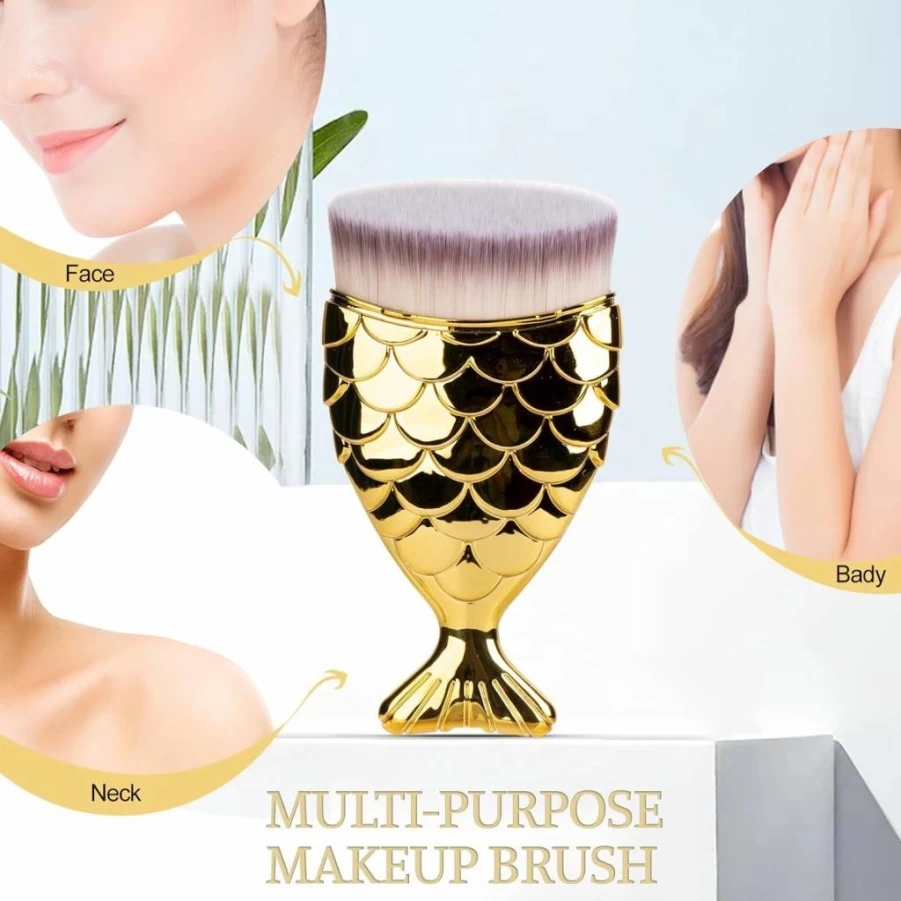 UNIMEIX Kabuki Makeup Brush for Sunscreen & Liquid Foundation - Soft Buffing, Stippling, Blending Face Brush for Cream, Powder, Contour (Cyan Blue)