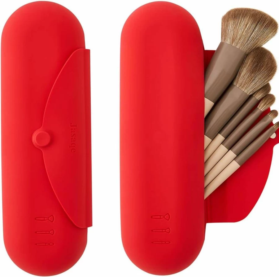 JASAQE Large Silicone Makeup Brush Holder - Portable Travel Cosmetic Brush Case for Face & Makeup Brushes, Soft Durable Storage Organizer