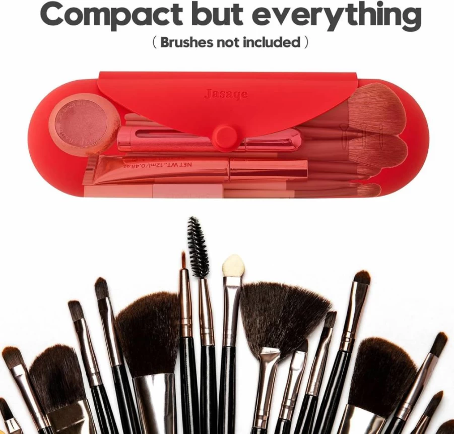 JASAQE Large Silicone Makeup Brush Holder - Portable Travel Cosmetic Brush Case for Face & Makeup Brushes, Soft Durable Storage Organizer