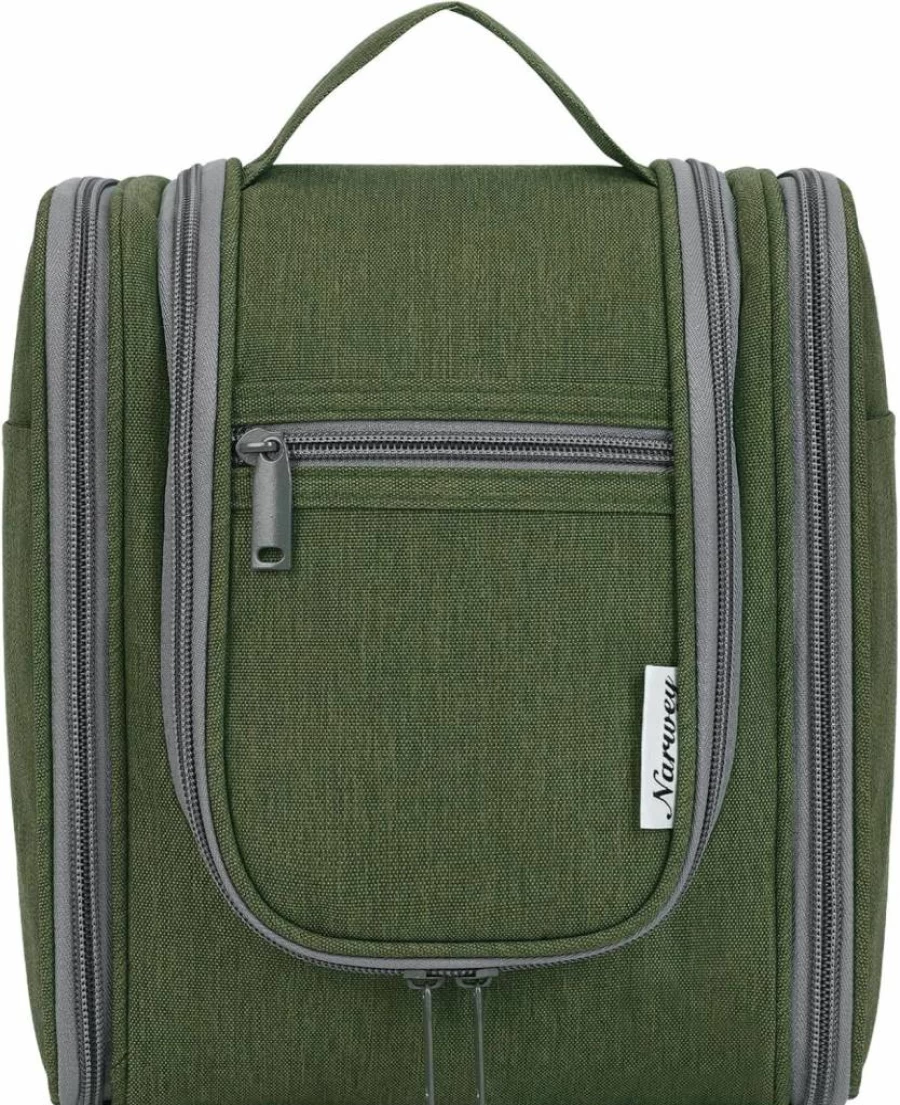 Narwey Medium Blue Leaf Travel Toiletry Bag for Women - Hanging Makeup Organizer with Essential Cosmetics Pockets, Portable Bathroom Accessories Bag