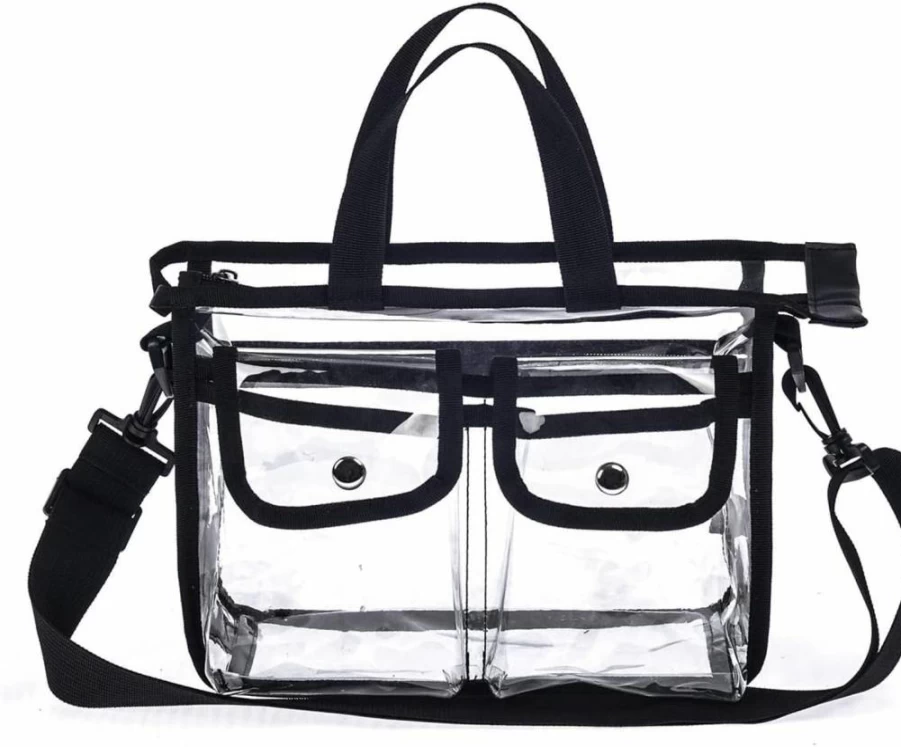 Jula Vance Medium Clear PVC Makeup Bag - Transparent Travel Cosmetic Organizer with Removable Shoulder Strap, MUA Approved Tote for Makeup Artists