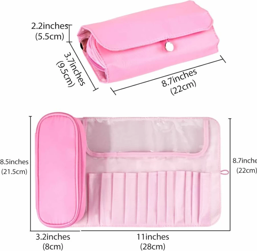 LUEXBOX Dark Blue Portable Makeup Brush Organizer Bag - Waterproof Travel Cosmetic Pouch for Brushes, Multifunctional Folding Storage Case
