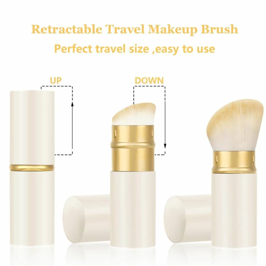 Falliny Retractable Kabuki Brush 2-Pack - Travel Powder, Blush & Foundation Makeup Brush with Cover for Bronzer, Buffing & Flawless Finish