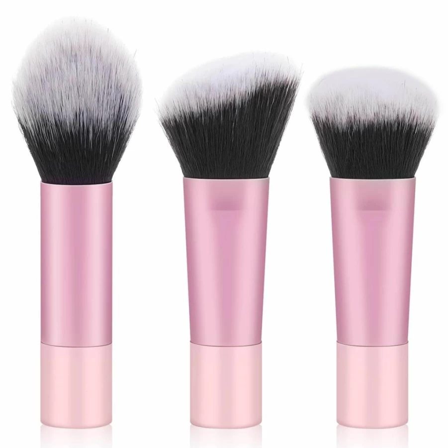 Yrarbil 3Pcs Kabuki Brush Set - Foundation, Contour & Setting Makeup Brushes for Liquid, Powder, Cream - Travel Friendly Premium Blending Buffing Tools