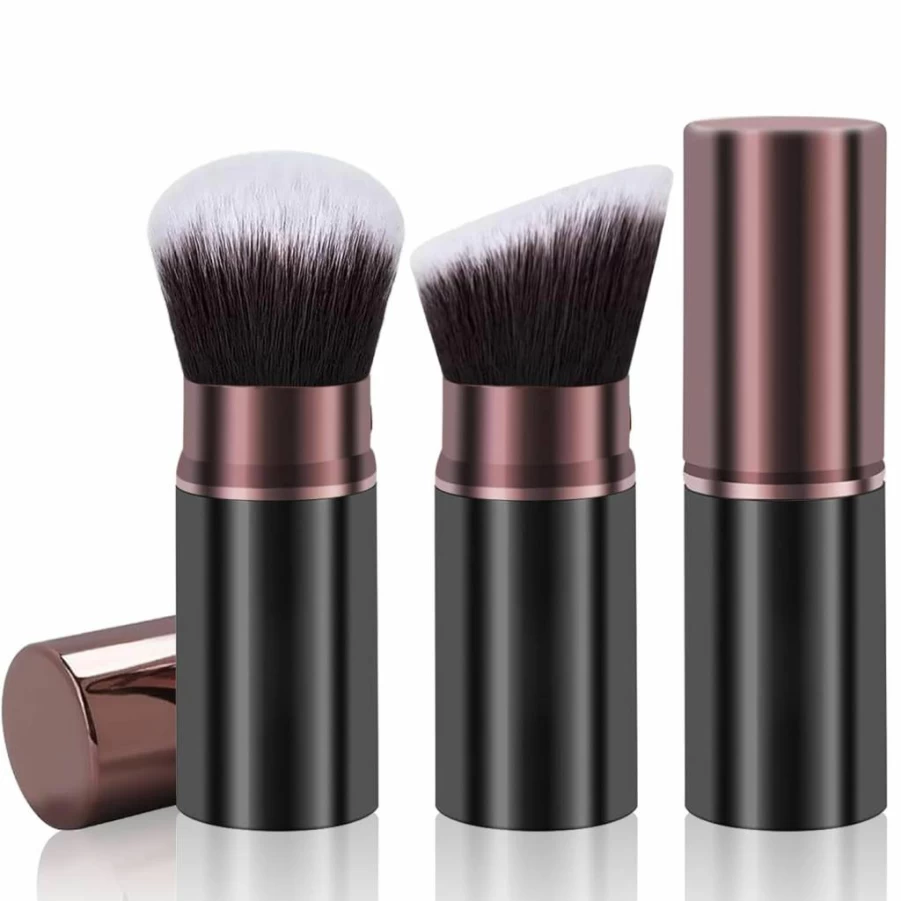 Keriloo Retractable Kabuki Makeup Brush 2 Pack - Travel-Friendly Foundation & Blush Brush for Liquid, Powder, Bronzer & Sunscreen, Flawless Blending