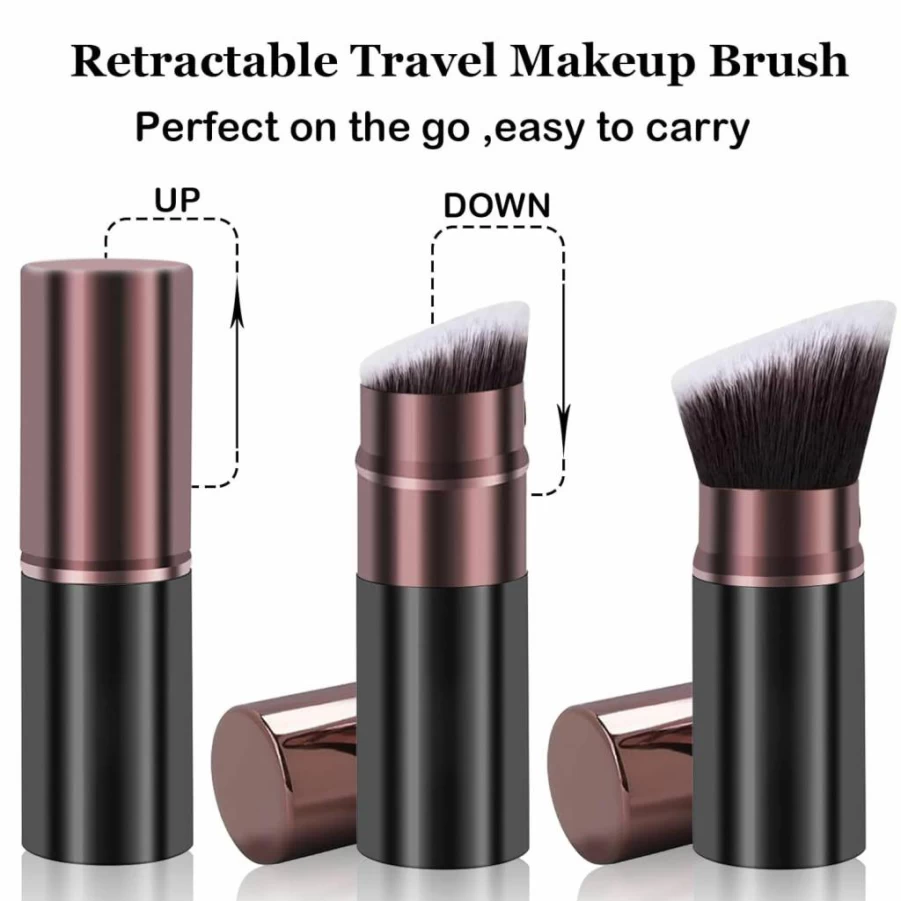 Keriloo Retractable Kabuki Makeup Brush 2 Pack - Travel-Friendly Foundation & Blush Brush for Liquid, Powder, Bronzer & Sunscreen, Flawless Blending