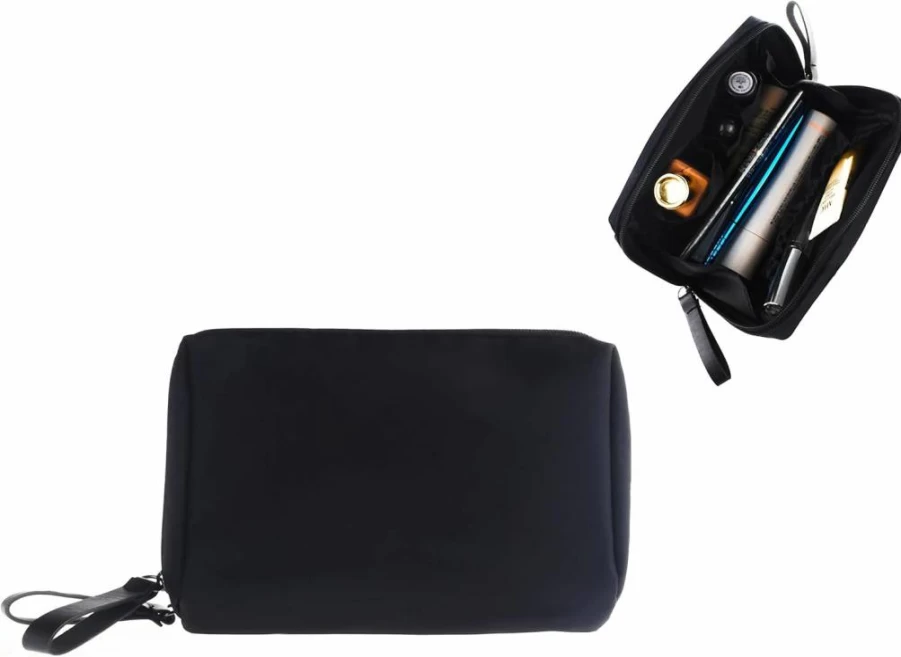 Kososuru Small Square Waterproof Makeup Bag for Women - Portable Travel Cosmetic Pouch for Purse (All Black)