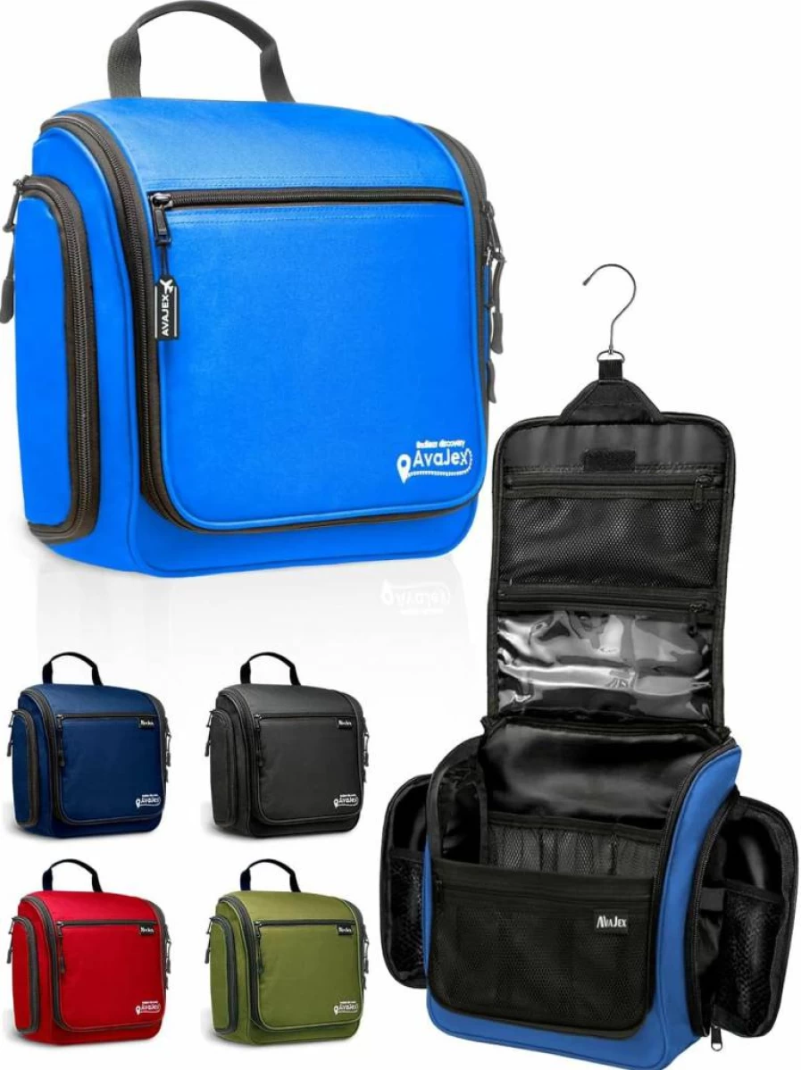 AvaJex Large Waterproof Hanging Toiletry Bag for Travel - 19 Compartments with YKK Zippers & Metal Hook for Men & Women, Makeup, Cosmetics Organizer