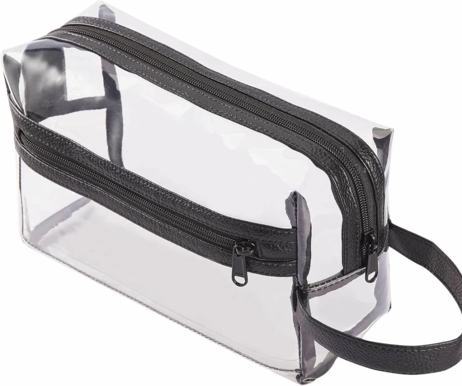 HAOGUAGUA Transparent Waterproof Toiletry Bag with Zipper - Travel Makeup Organizer Pouch, Heavy Duty Cosmetic Shaving Bag with Handle for Men & Women