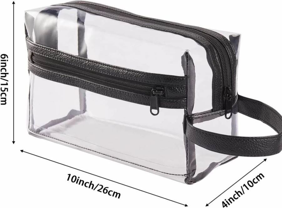 HAOGUAGUA Transparent Waterproof Toiletry Bag with Zipper - Travel Makeup Organizer Pouch, Heavy Duty Cosmetic Shaving Bag with Handle for Men & Women