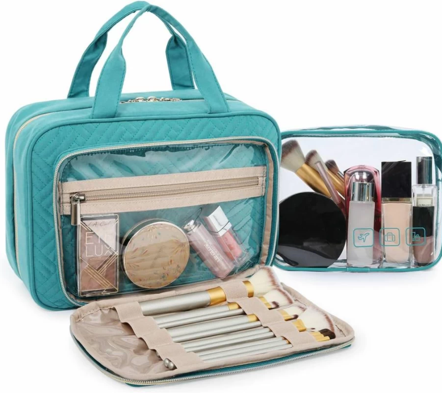 BAGSMART Hanging Toiletry Bag for Travel - TSA Approved Transparent Makeup Organizer with Full-Sized Toiletry Storage, Medium Black Cosmetic Bag