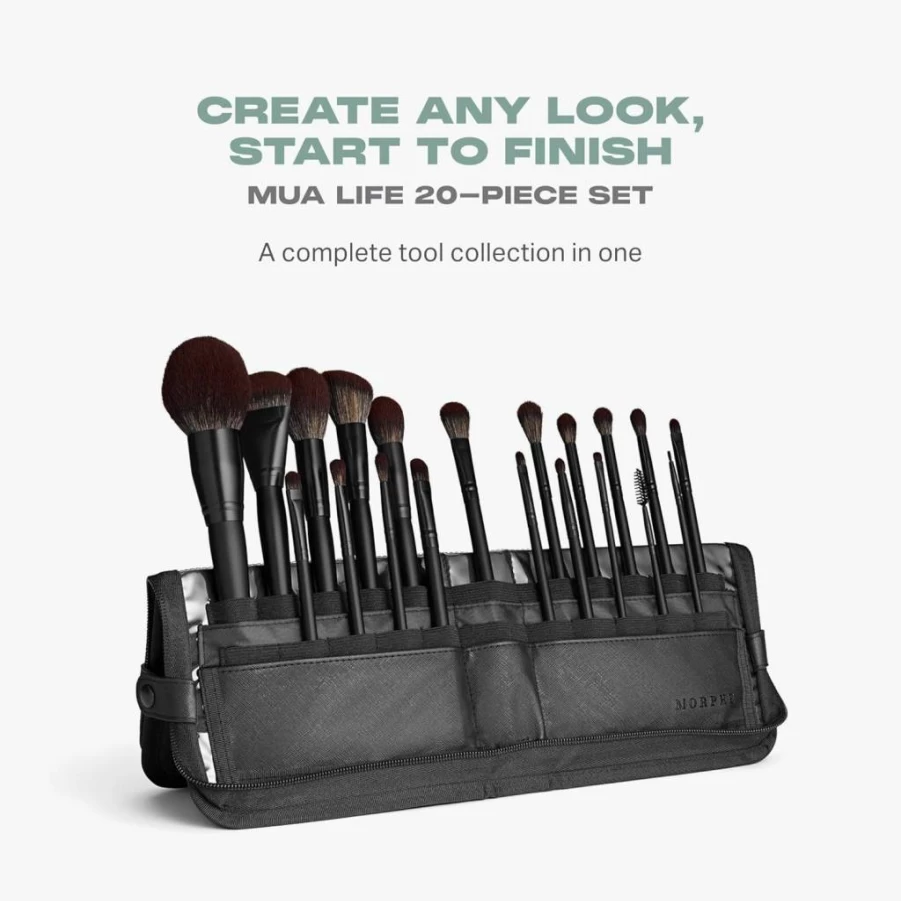 MORPHE 20-Piece Professional Makeup Brush Set - Synthetic Bristles for Eye & Face - Includes Travel Case (MUA Life Collection)
