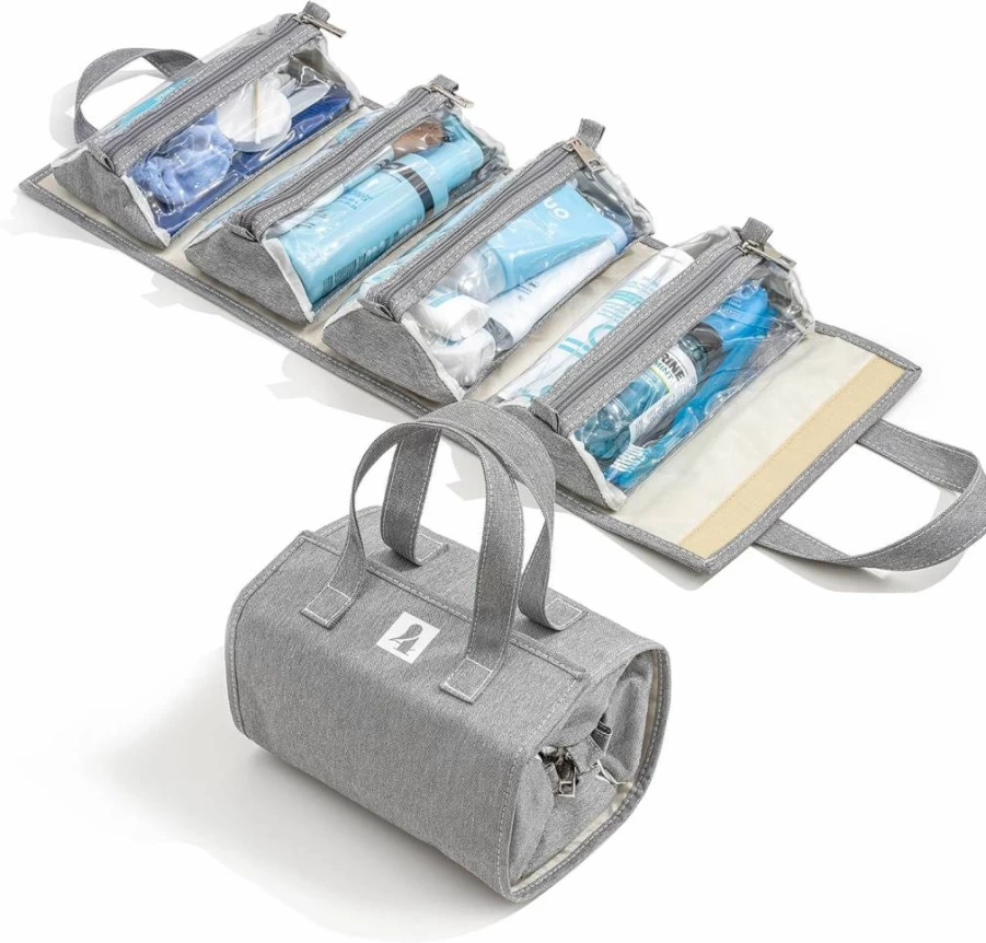 4Kits Hanging Travel Makeup Bag with 4 Removable Organizer Pouches - Waterproof Cosmetic & Toiletry Holder for Women, Perfect for Makeup, Brushes, First Aid, Bathroom Essentials