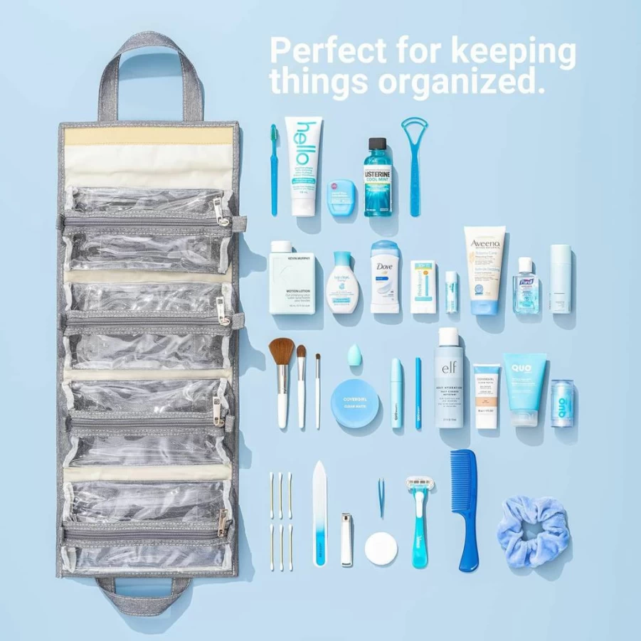 4Kits Hanging Travel Makeup Bag with 4 Removable Organizer Pouches - Waterproof Cosmetic & Toiletry Holder for Women, Perfect for Makeup, Brushes, First Aid, Bathroom Essentials