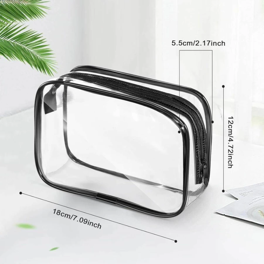 Saintrygo 18 Pack Clear PVC Cosmetic Bags with Black Border - 7x5 Inch Zippered Makeup Pouches for Travel, Toiletry & Bathroom Organizing (Women & Men)