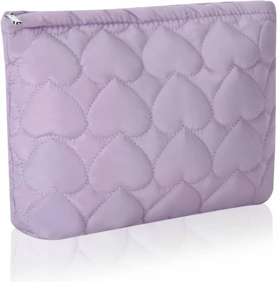 Wudimeitt Preppy Corduroy Cosmetic Bag - Cute Beige Makeup & Toiletry Travel Organizer for Women