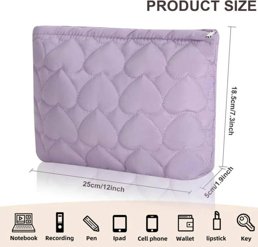 Wudimeitt Preppy Corduroy Cosmetic Bag - Cute Beige Makeup & Toiletry Travel Organizer for Women