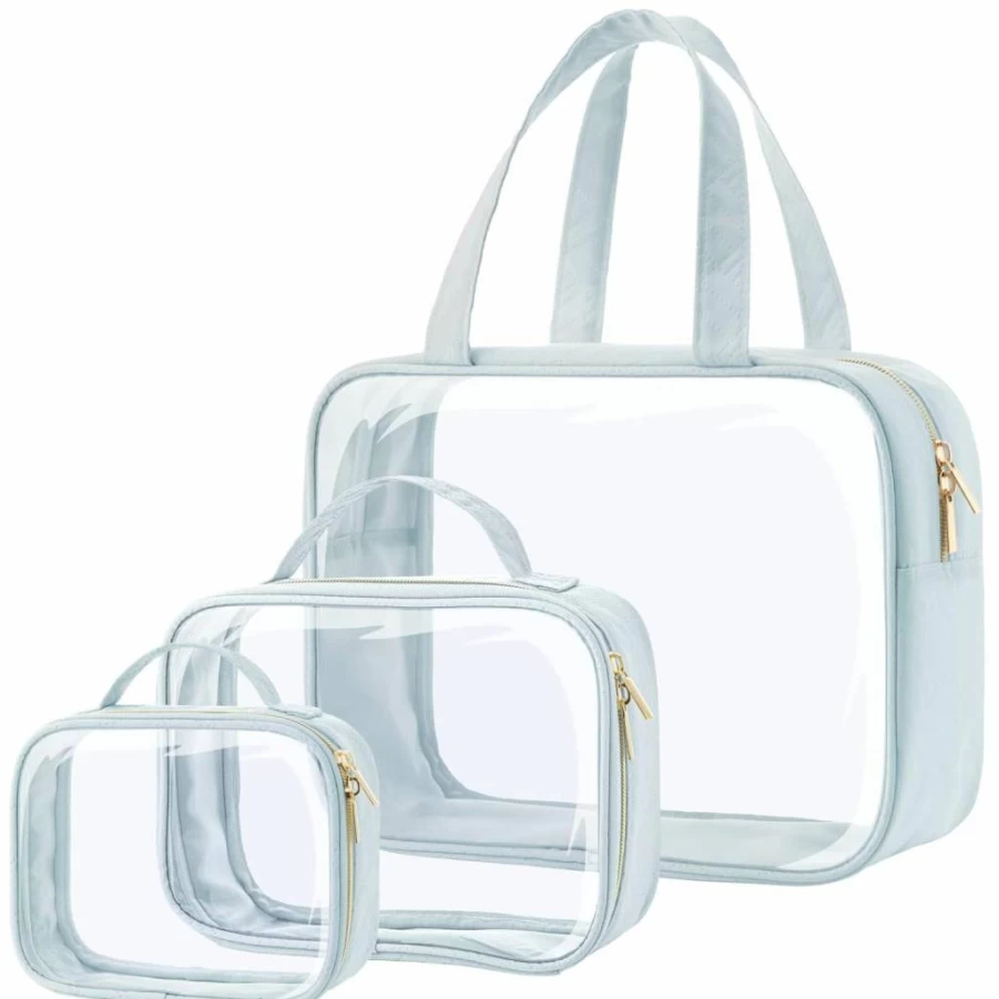 PACKISM Clear Travel Toiletry Bag - TSA Approved Large Opening Makeup Organizer with Handle for Essentials, Black Transparent Cosmetic Case