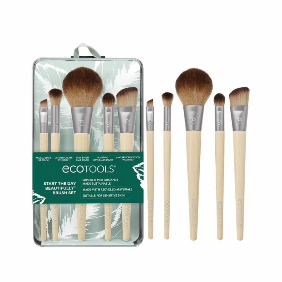 EcoTools 6-Piece Vegan Makeup Brush Set with Travel Case - Eyeshadow, Foundation, Blush & Concealer Brushes for Perfect Beauty Application