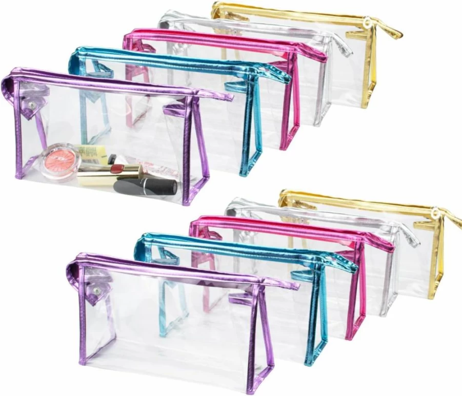 Hedume 10 Pcs Clear PVC Waterproof Makeup Bags with Zipper, Transparent Travel Toiletry Organizer for Cosmetics, Bathroom & Essentials