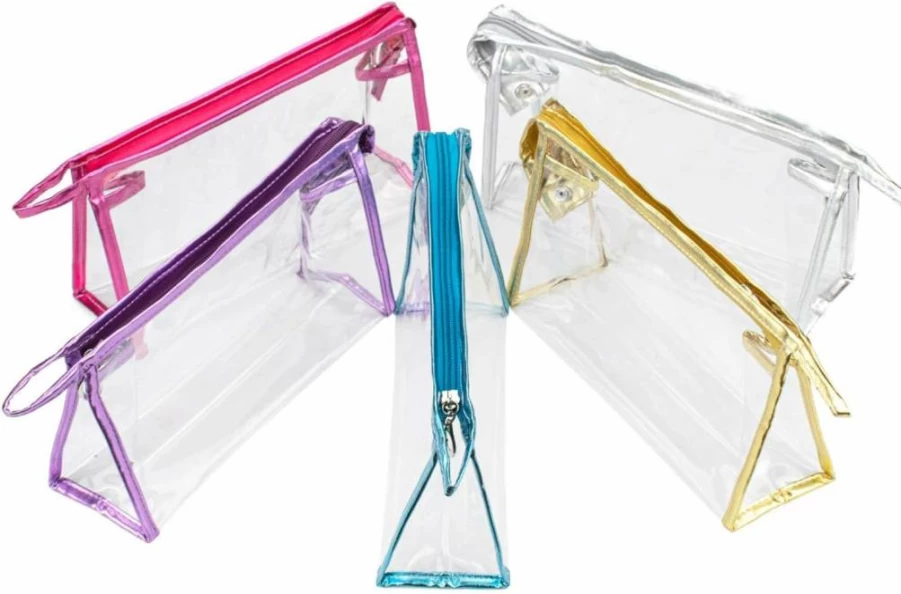 Hedume 10 Pcs Clear PVC Waterproof Makeup Bags with Zipper, Transparent Travel Toiletry Organizer for Cosmetics, Bathroom & Essentials