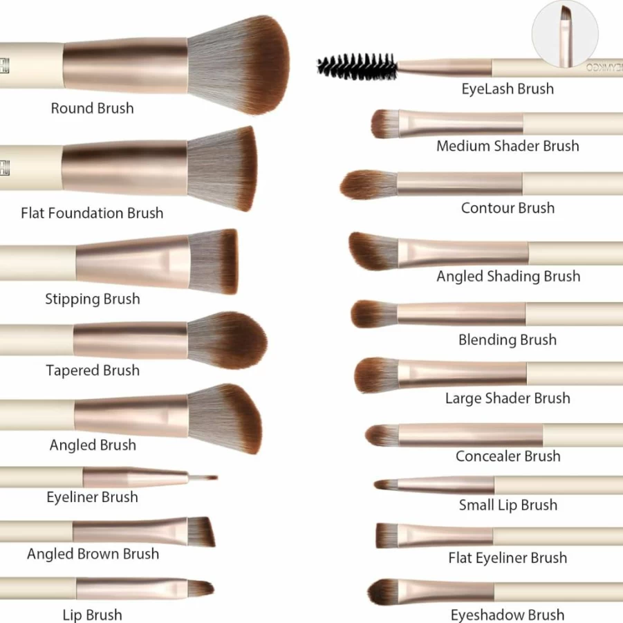 HEYMKGO 18Pcs Professional Makeup Brush Set with Travel Bag - Synthetic Foundation, Blush, Eyeshadow Brushes & Powder Puff Kit