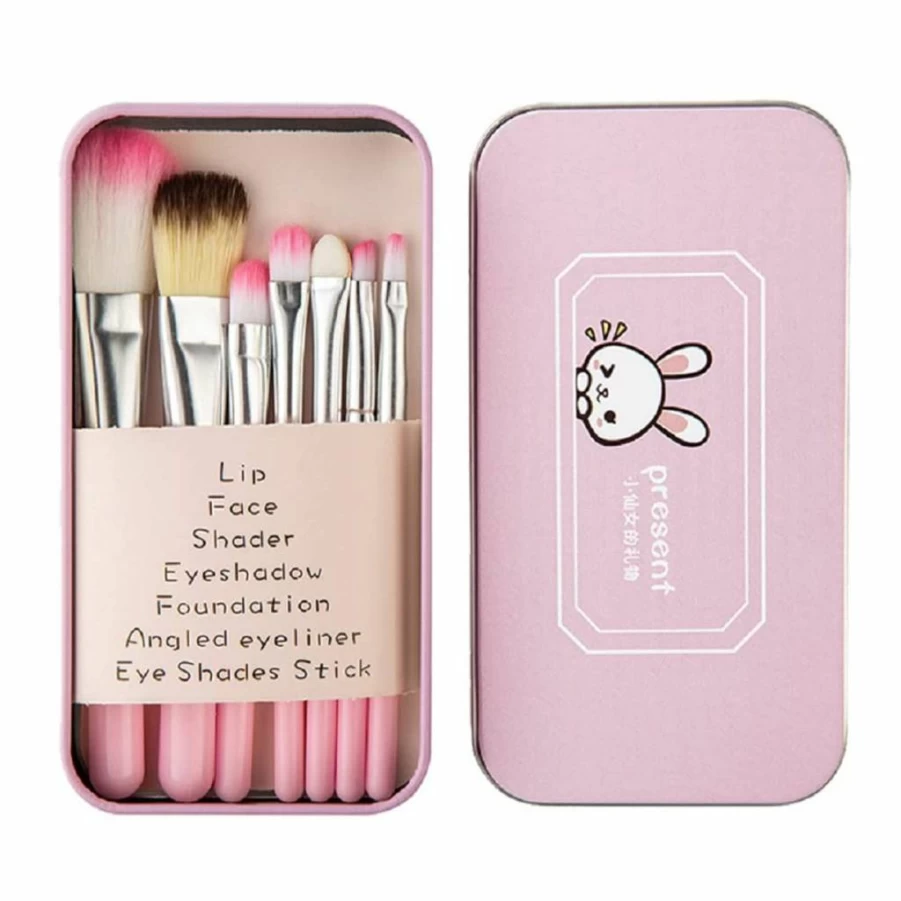 ZHIYE 7Pcs Kids Makeup Brush Set - Foundation, Eyebrow, Eyeliner, Concealer Cosmetic Brushes for Girls & Women with Travel Case (Pink)