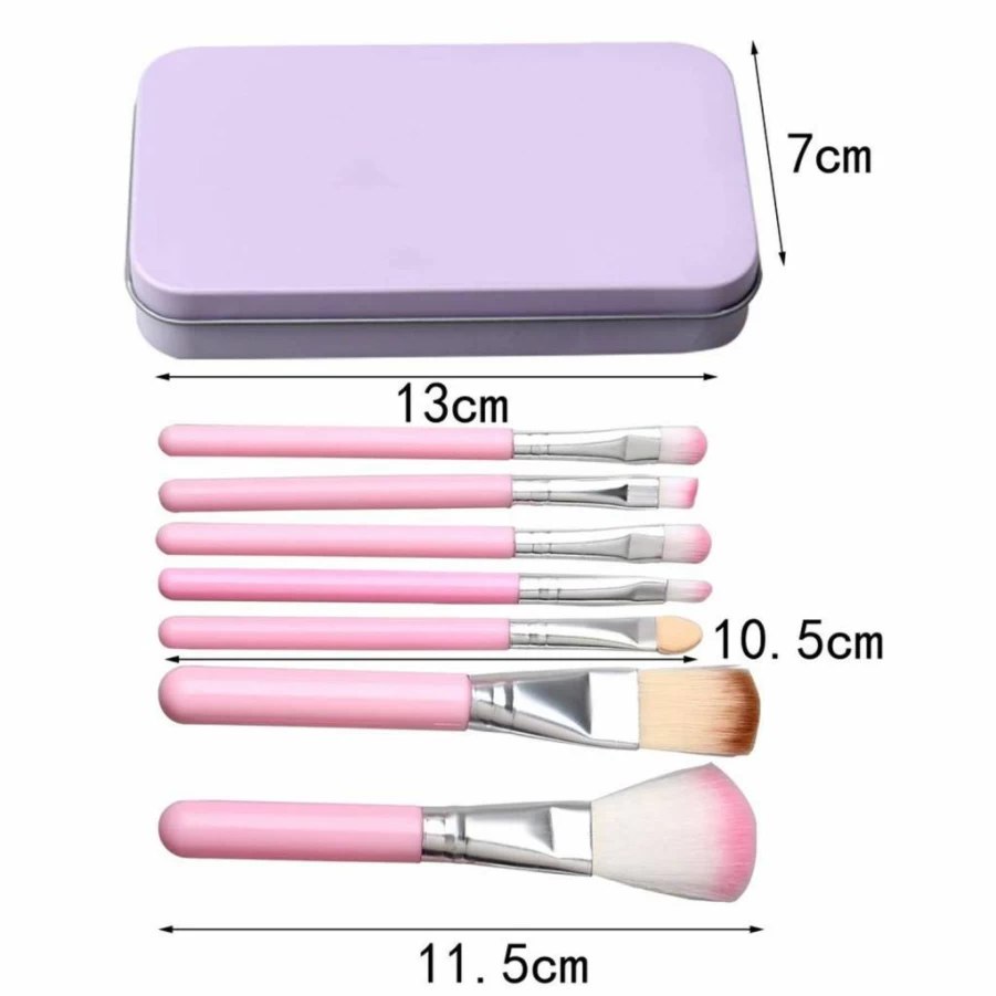 ZHIYE 7Pcs Kids Makeup Brush Set - Foundation, Eyebrow, Eyeliner, Concealer Cosmetic Brushes for Girls & Women with Travel Case (Pink)