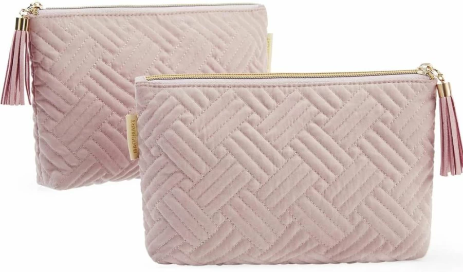 BAGSMART Pink Travel Makeup Bag - Waterproof Toiletry Organizer with Zipper, Roomy Cosmetic Pouch for Women, Ideal Gift for Lipstick & Accessories (1 Piece)