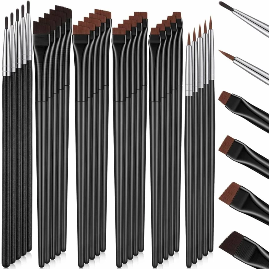 Potchen 30 Pcs Professional Eyeliner Brush Set - Angled, Flat & Slanted Eyebrow Brushes for Precise Makeup - Salon, Cosmetic & Beauty Tools for Women & Estheticians