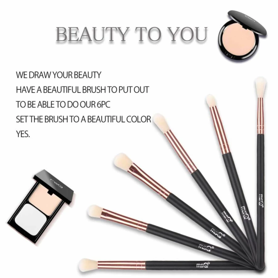 MSQ Rose Gold 6-Piece Eye Brush Set for Eyeshadow, Eyebrow, Eyeliner & Blending - Perfect Makeup Gift Set