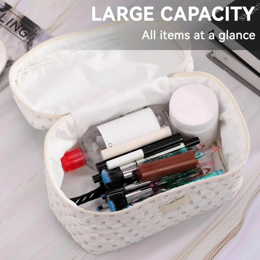YSONG Large Makeup Bag for Women, Travel Cosmetic Organizer with Brush Holder, Waterproof Toiletry Pouch for Accessories