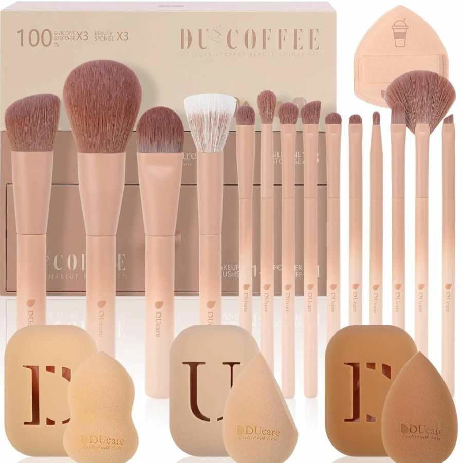 DUcare 22Pcs Professional Makeup Brush Set with Case - Premium Synthetic Kabuki Foundation, Blending, Powder, Blush, Concealer & Eyeshadow Brushes