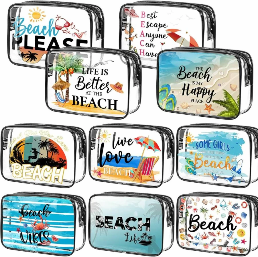 Kacctyen 10 Pcs Waterproof PVC Cosmetic Bags - Rainbow Clear Makeup Pouches for Women, Travel Organization, Inspirational Gifts for Sister Nurse Friend Graduation Vacation