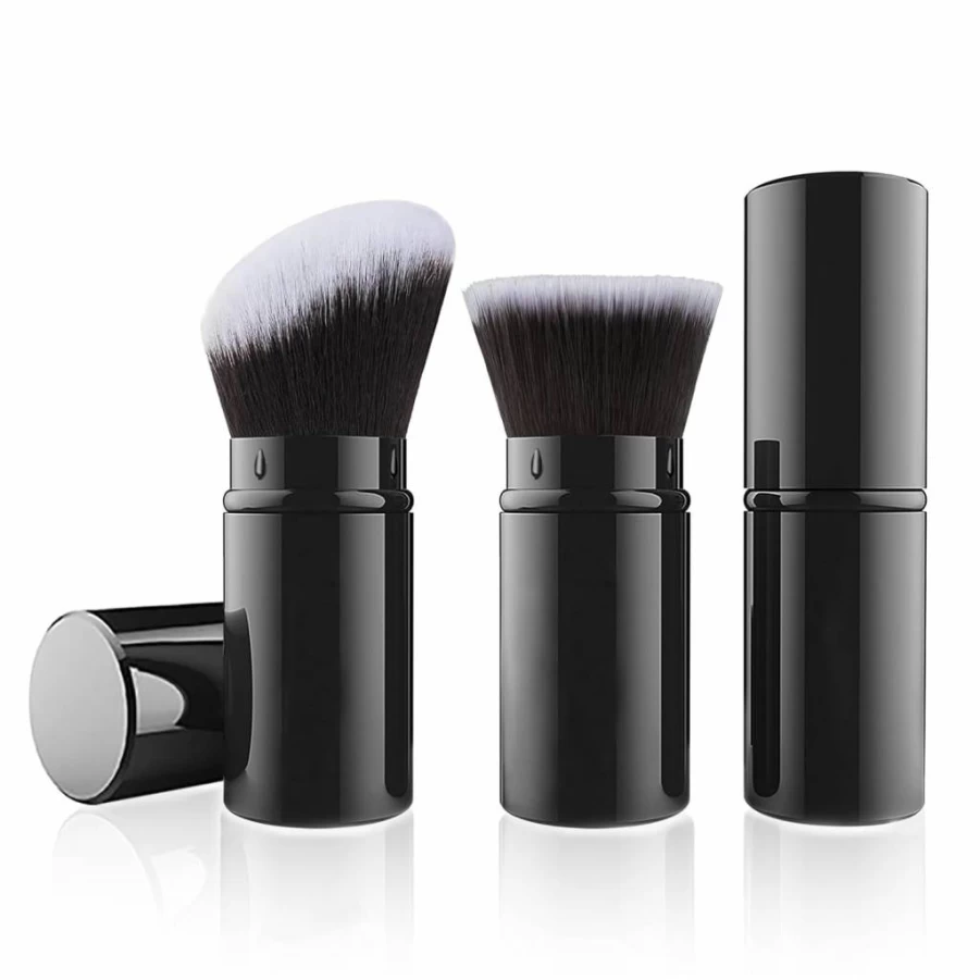 Falliny 2 Pack Retractable Kabuki Brush for Foundation, Powder & Blush - Portable Travel Makeup Brush with Cover for Bronzer & Buffing
