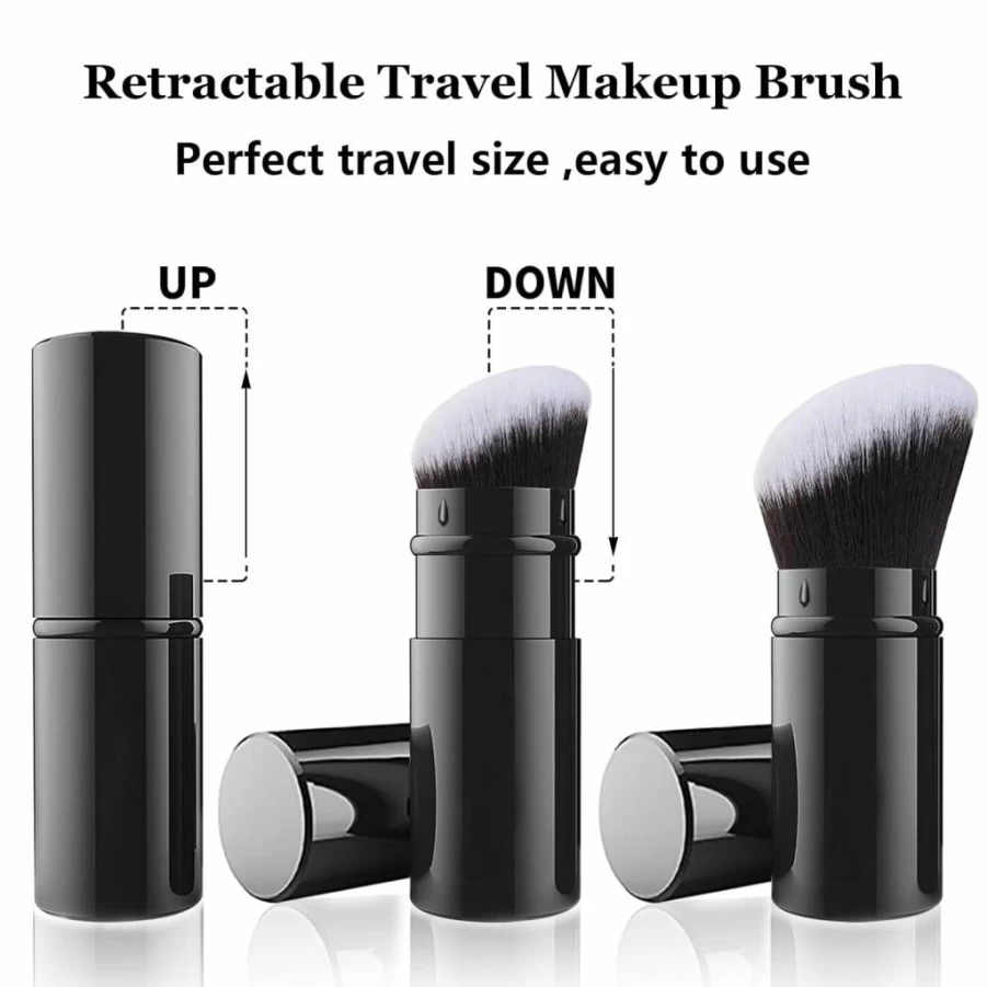 Falliny 2 Pack Retractable Kabuki Brush for Foundation, Powder & Blush - Portable Travel Makeup Brush with Cover for Bronzer & Buffing